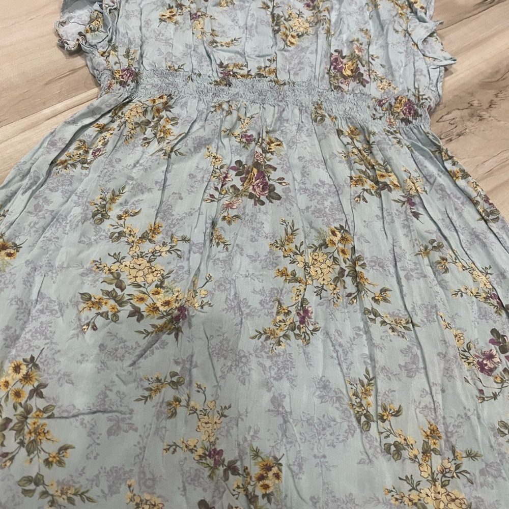 Mine Floral Cottagecore Dress Women’s Large Smocked Waist Ruffle Sleeve Boho - Picture 2 of 6